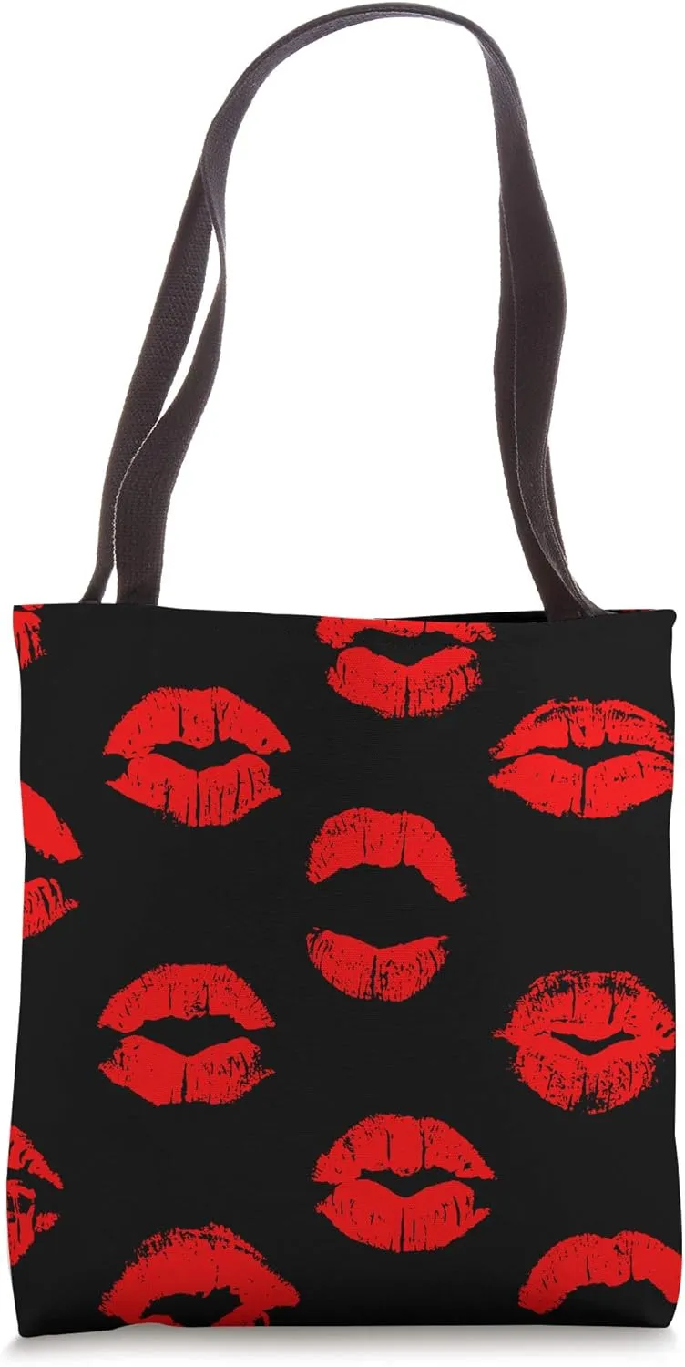 - Grunge Decor Red Lips Tote Bag