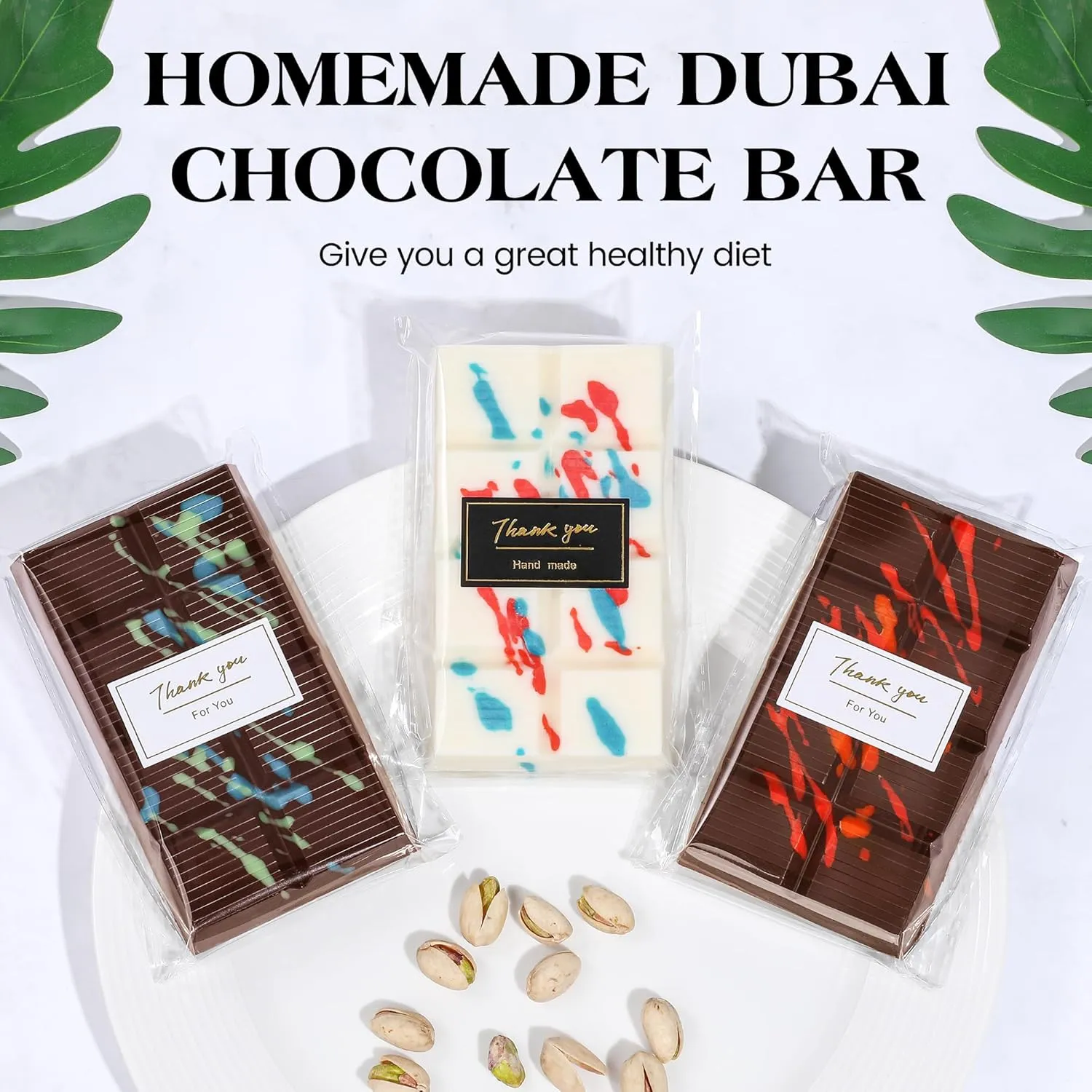 1 Pc Chocolate Bar Mold Deep Dubai 0.85 Inch Stuffed Large Chocolate Molds Silicone Break Apart Thick Silicone Molds for Candy Bar, With 100 Pcs Wrappers and 1 Pc Scrapers Set (8 Snap）