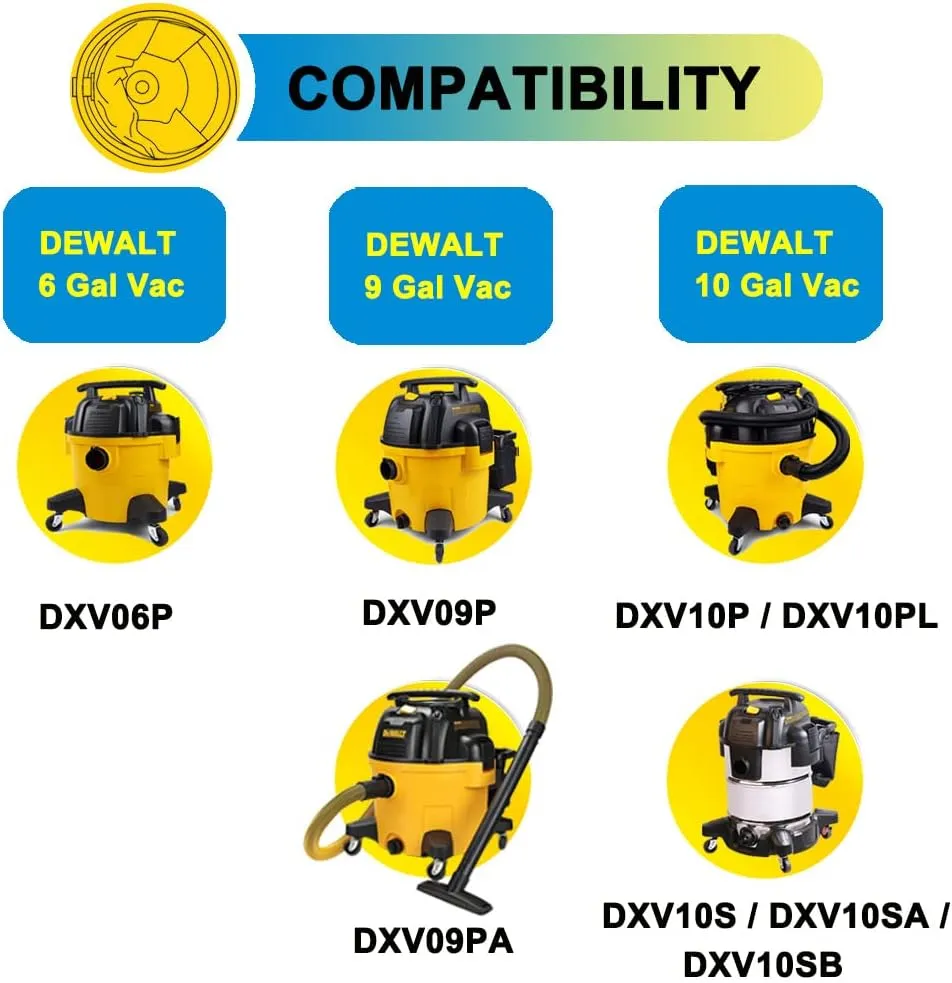 10 Pack High Efficiency Replacement Filter Bags for DEWALT 6 to 10 Gallon Wet/Dry Vacs - Part # DEWALT DXVA19-4101