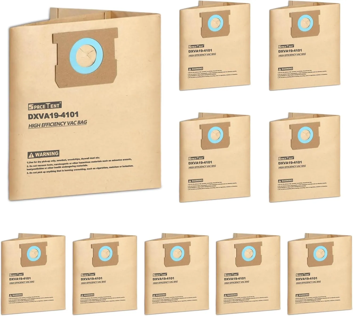 10 Pack High Efficiency Replacement Filter Bags for DEWALT 6 to 10 Gallon Wet/Dry Vacs - Part # DEWALT DXVA19-4101