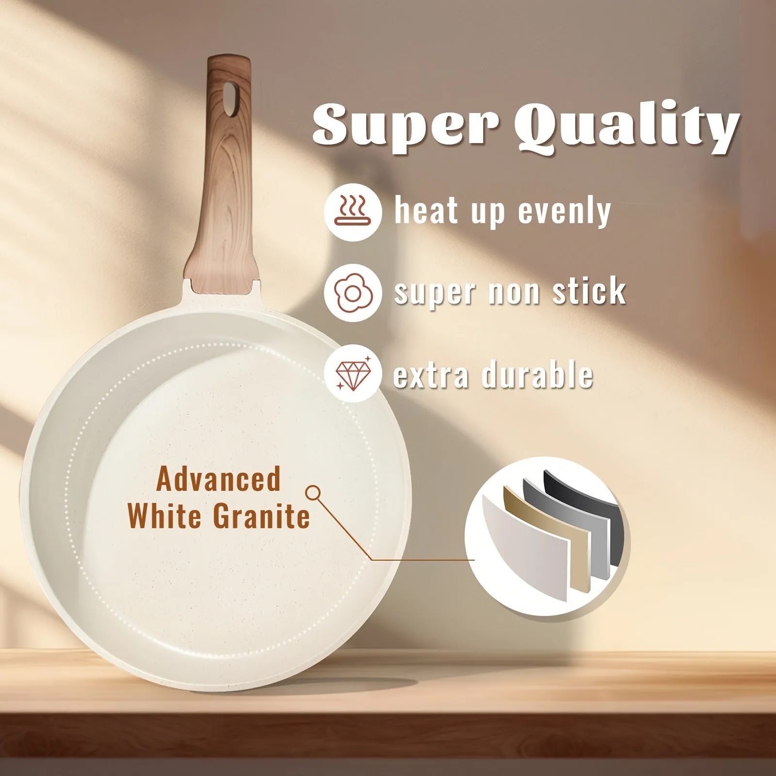 10-Piece Nonstick Granite Cookware Set – White Frying Pan, Saute Pan, Casserole, Saucepans & More