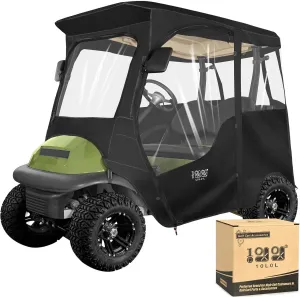 10L0L 2 Passenger Golf Cart Driving Enclosure for Club Car Precedent (Short Roof), 4-Sided Clear Window 600D Rain Cover All Weather Windproof Waterproof