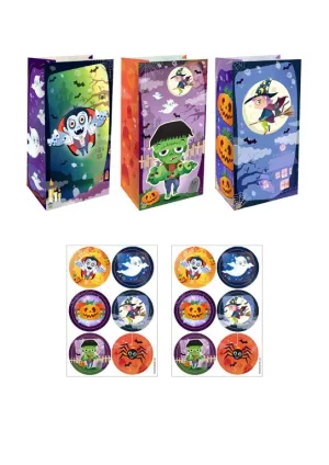 12 Halloween Paper Bags & Stickers