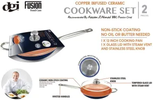 12 Inch Copper Infused Pan with Oven safe tempered glass lid with steam vent!