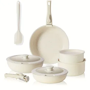 12pcs OLIXIS Nonstick Cookware Set with Detachable Handles – Beige Kitchen Essentials