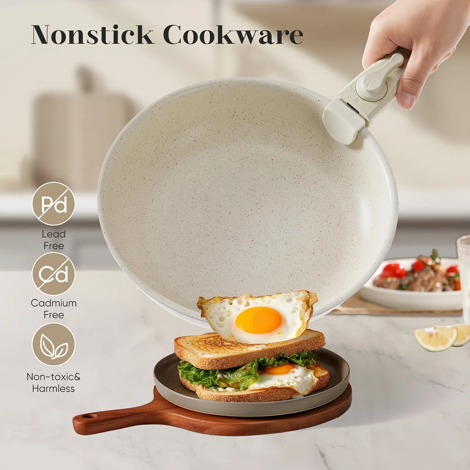 12pcs OLIXIS Nonstick Cookware Set with Detachable Handles – Beige Kitchen Essentials