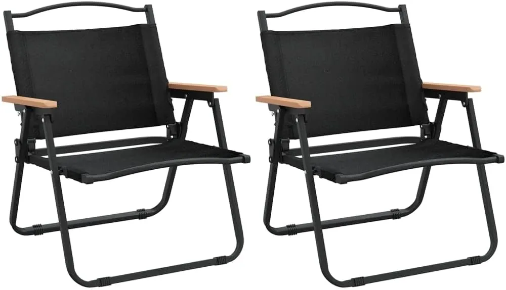2-Pack Black Camping Chairs with Oxford Fabric 21.3"x16.9"x23.2" Foldable Outdoor Lounge Chairs for Beach, Patio Furniture, Picnic & Lawn Use