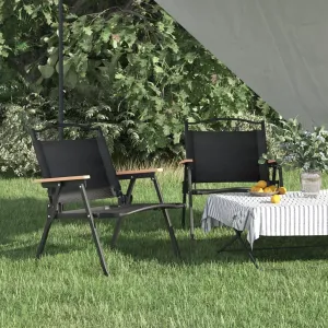 2-Pack Black Camping Chairs with Oxford Fabric 21.3"x16.9"x23.2" Foldable Outdoor Lounge Chairs for Beach, Patio Furniture, Picnic & Lawn Use