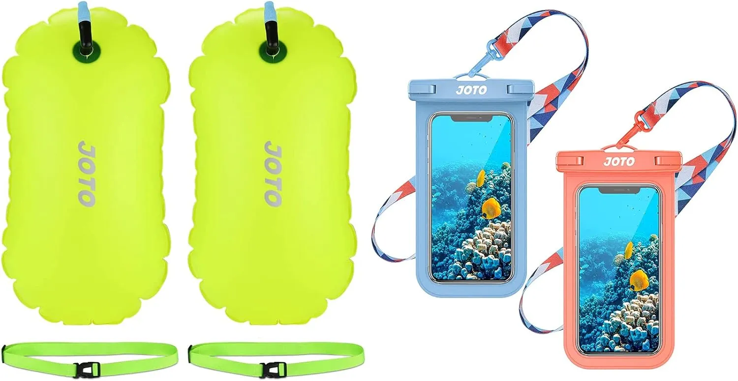 2 Pack JOTO Swim Buoy Float Bundle with Universal Waterproof Cell Phone Dry Bag