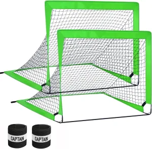 2 Pack Soccer Goals for Backyard, Youth Portable Pop Up Soccer Nets Kids Teens Soccer Goal Set for Indoor and Outdoor Soccer Training   2Pcs Captain Armbands