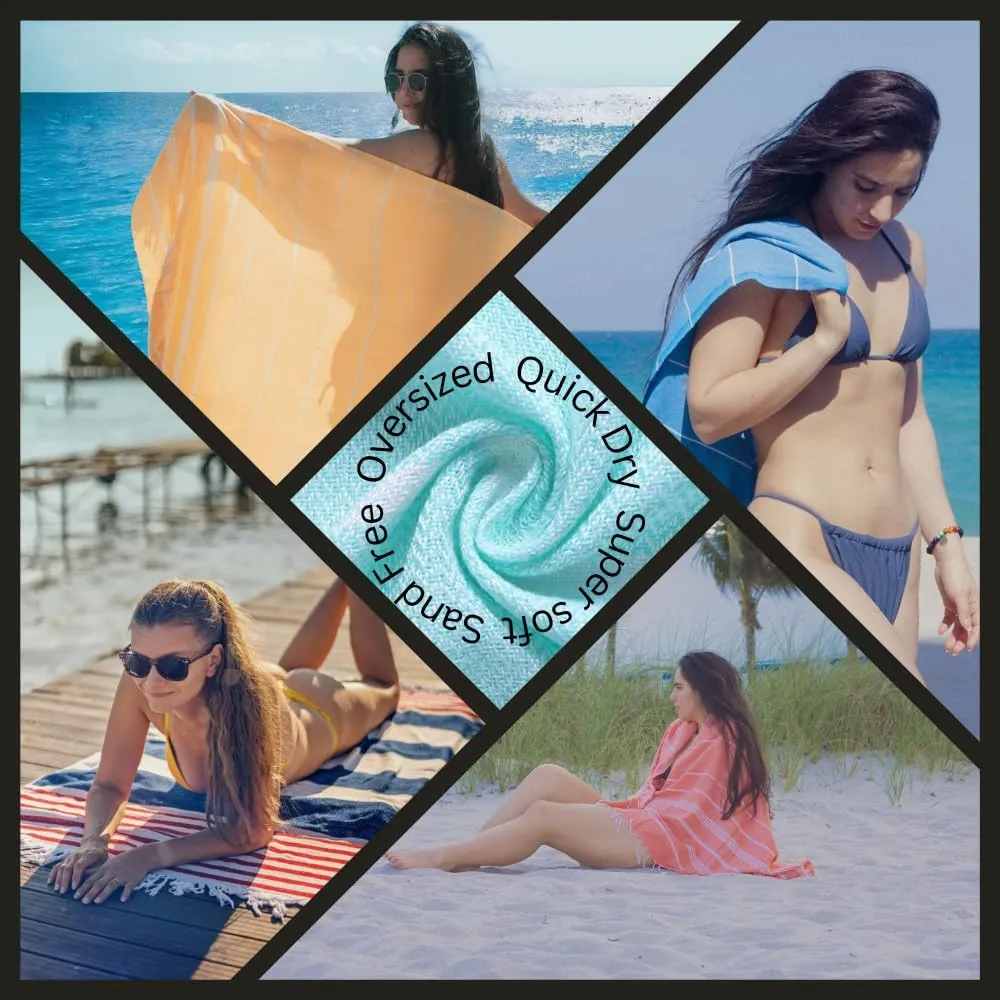 2 Pack The Turkish Beach Towel 40x72 Inches, Oversized 100% Cotton Sand Free Lightweight Absorbent Quick-Dry Beach Blanket, Extra Large Turkish Bath Towels for Travel and Pool, Yoga (American Pink)
