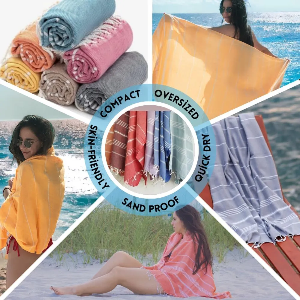 2 Pack The Turkish Beach Towel 40x72 Inches, Oversized 100% Cotton Sand Free Lightweight Absorbent Quick-Dry Beach Blanket, Extra Large Turkish Bath Towels for Travel and Pool, Yoga (American Pink)