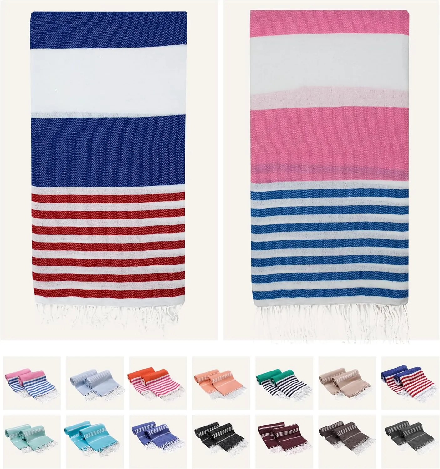 2 Pack The Turkish Beach Towel 40x72 Inches, Oversized 100% Cotton Sand Free Lightweight Absorbent Quick-Dry Beach Blanket, Extra Large Turkish Bath Towels for Travel and Pool, Yoga (American Pink)