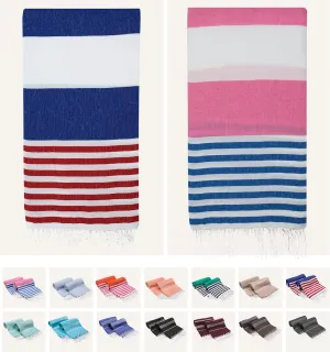 2 Pack The Turkish Beach Towel 40x72 Inches, Oversized 100% Cotton Sand Free Lightweight Absorbent Quick-Dry Beach Blanket, Extra Large Turkish Bath Towels for Travel and Pool, Yoga (American Pink)
