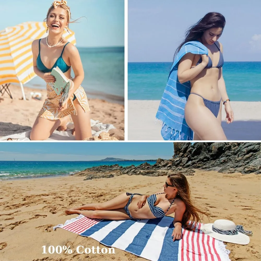 2 Pack The Turkish Beach Towel 40x72 Inches, Oversized 100% Cotton Sand Free Lightweight Absorbent Quick-Dry Beach Blanket, Extra Large Turkish Bath Towels for Travel and Pool, Yoga (American Pink)