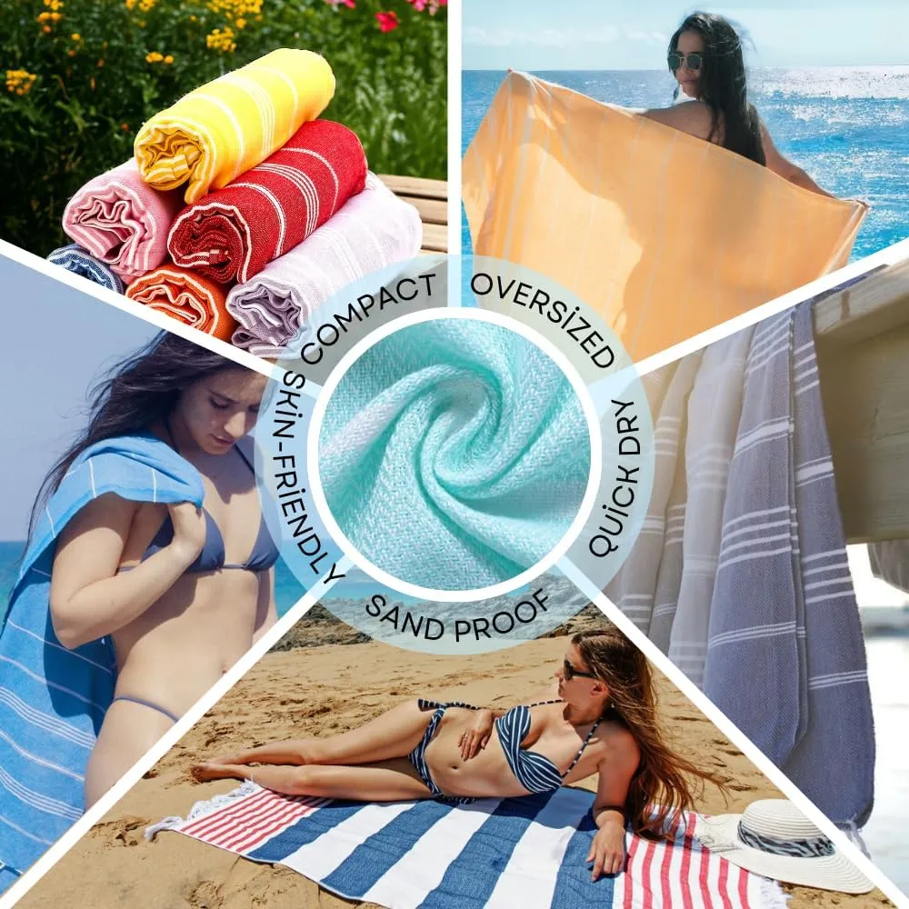2 Pack The Turkish Beach Towel 40x72 Inches, Oversized 100% Cotton Sand Free Lightweight Absorbent Quick-Dry Beach Blanket, Extra Large Turkish Bath Towels for Travel and Pool, Yoga (American Pink)