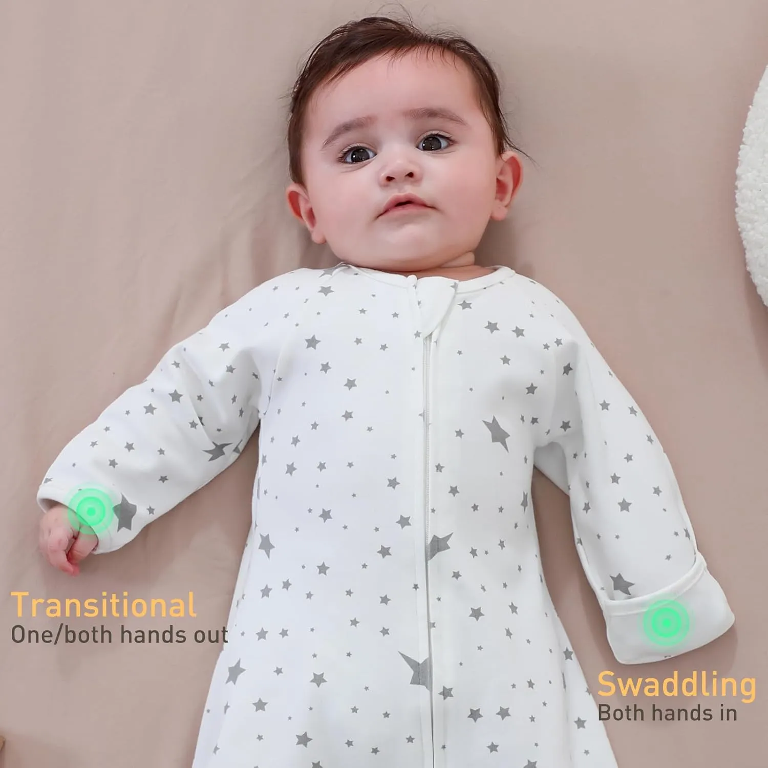 2 Pack Transitional Swaddle Sack with Arms Up & Sleeves, Mitten Cuffs, 2-Way Zipper, Sleep Sacks Blanket for Newborns - Calms Startle Reflex, Newborns Baby Boys & Girls Sleep Bag