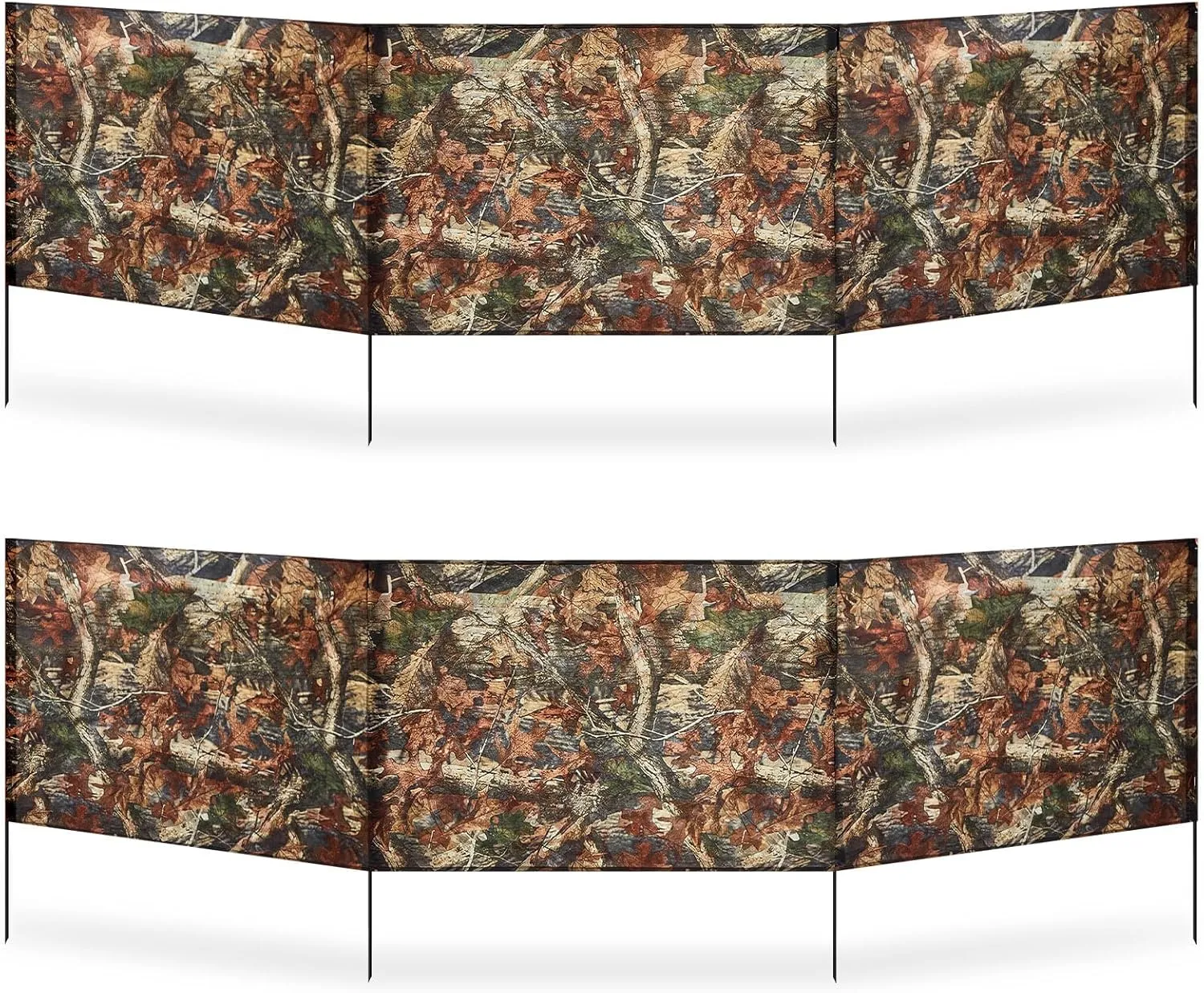 2 Pcs Hunting Blinds Ground Portable Ground Blinds for Deer Hunting Camouflage 118 Inches x 27.6 Inches 3 Panel with 4 Stakes Easy Set up for Duck Turkey Spring Outdoor Shooting