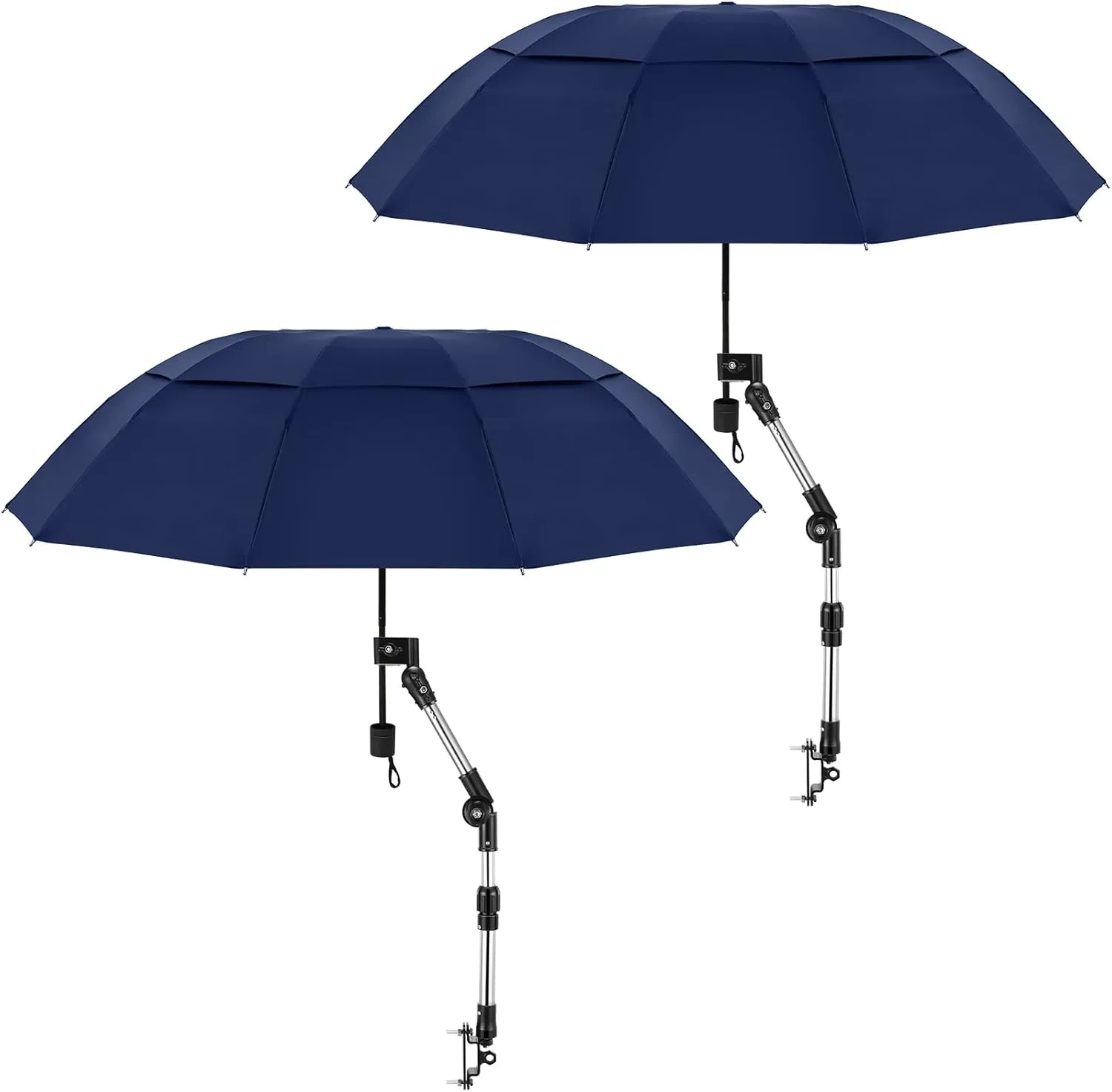 2 Pcs Large Double Canopy Beach Umbrella with Adjustable Clamp Inverted Golf Portable Compact Sun Umbrella for Chair Stroller Golf Cart Patio Fishing