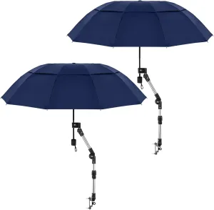 2 Pcs Large Double Canopy Beach Umbrella with Adjustable Clamp Inverted Golf Portable Compact Sun Umbrella for Chair Stroller Golf Cart Patio Fishing