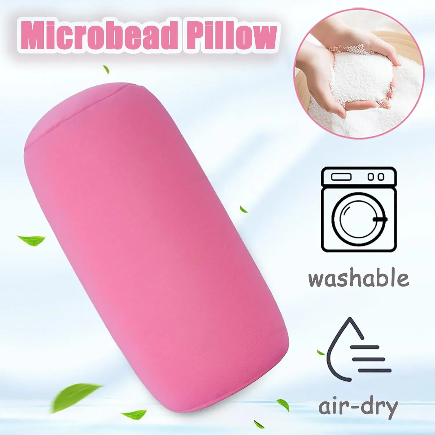 2 Pcs Microbead Bolster Tube Pillow, Squishy Neck Arm Back Support Roll Body Cushion Pillows Cylinder Bean Bag Throw Pillow for Plane Car Travel Recliner Sleeping, 11.8 x 6.3 Inch, Purple   Green