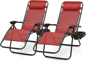 2 pcs Zero Gravity Lounge Chair, Foldable Patio Recliners with Cup Holder Tray & Ergonomic Headrest for Outdoor, Beach, Camping, CAAP-BCC-C2P-MR