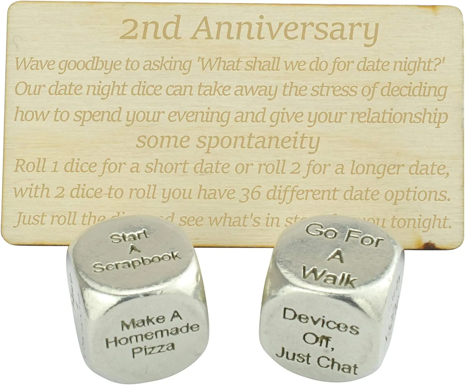 2 Year Anniversary Metal Date Night Dice - Create a Unique 2nd Anniversary Date Night