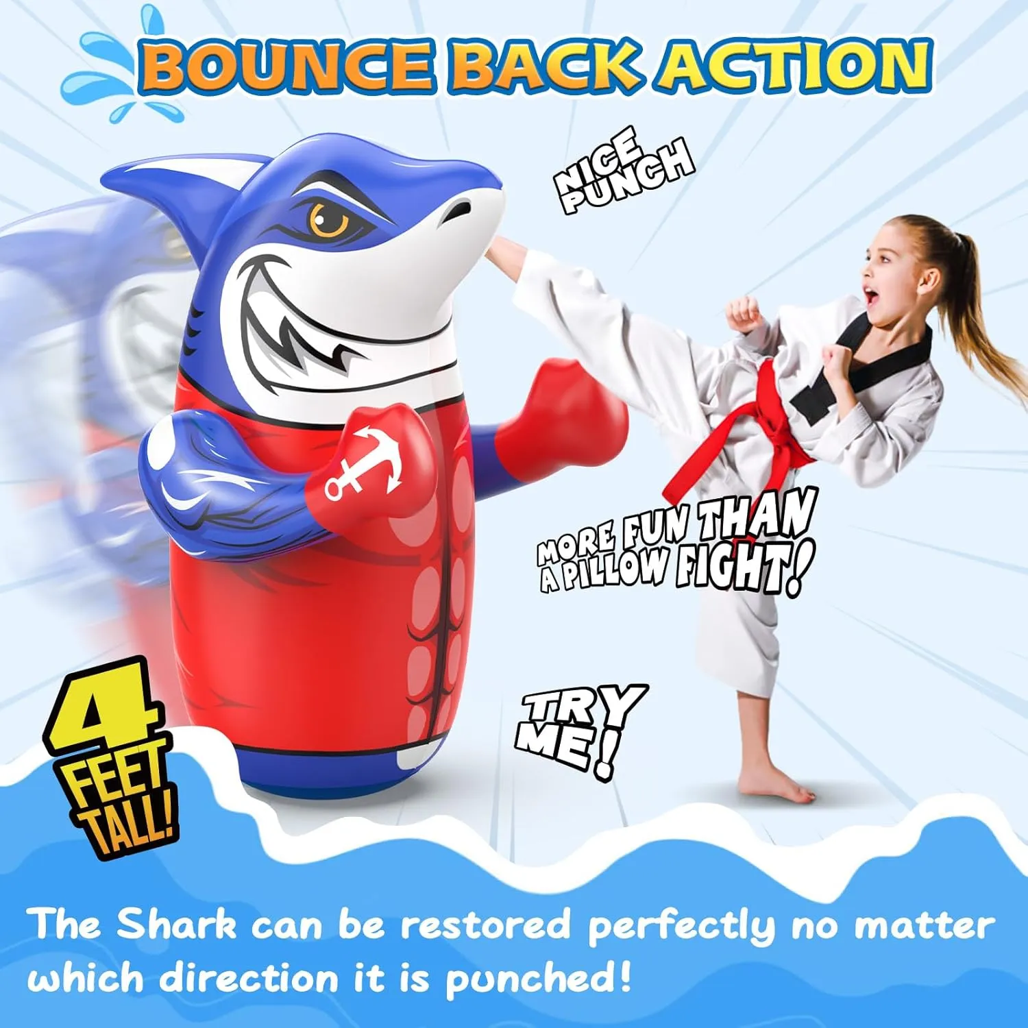 2025-Updated Shark Inflatable Punching Bag for Kids, 47'' Shark Toys for Kids, Uniquely-Designed Durable Indoor & Outdoor Toys Birthday for 3-8 Years Old Boys