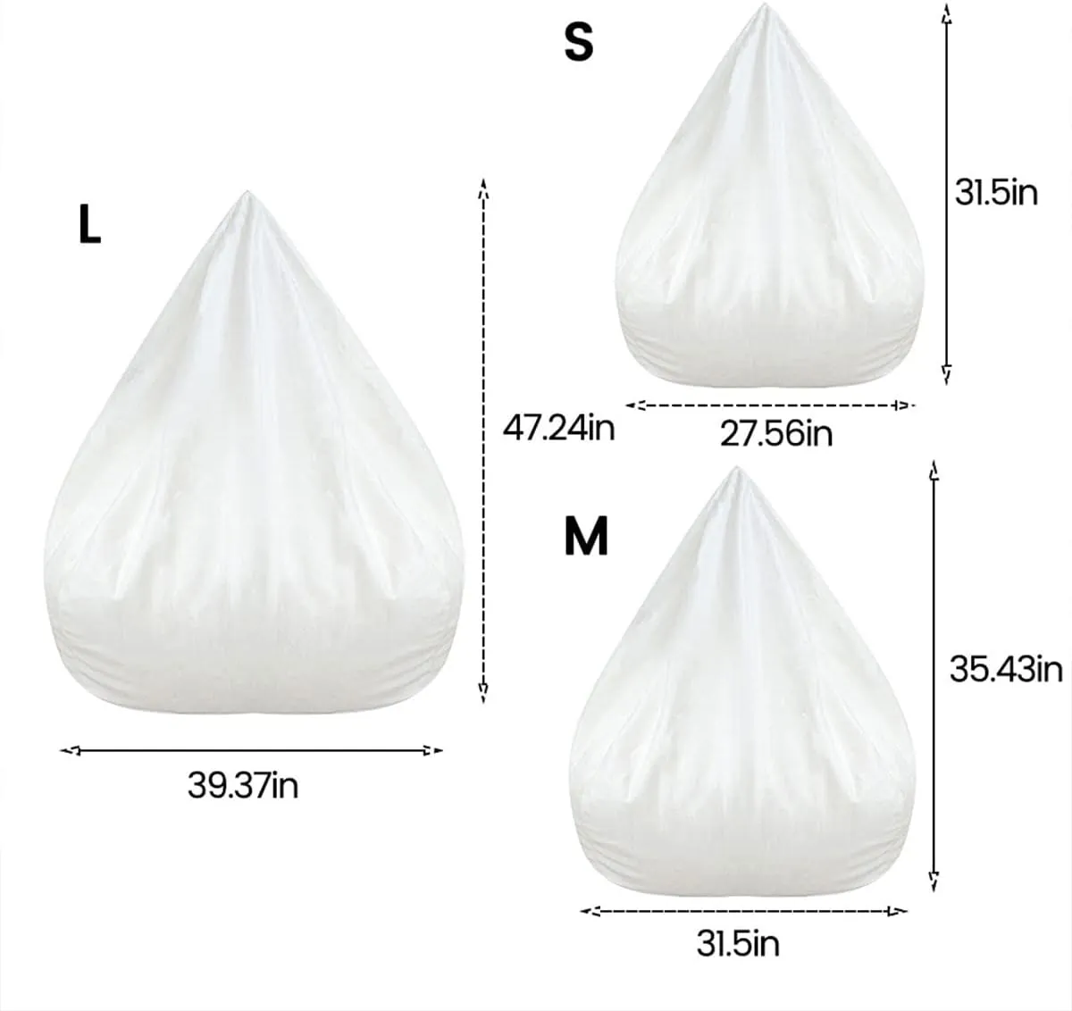 2Pack Bean Bag Chair Inner Liner No Filler Bean Bag Insert Replacement Removable Zipper Opening Bean Bag Inner Liner Easy to Clean Inner Liners for Bean Bag Chair Cover (2, L 39.3x47.2in)