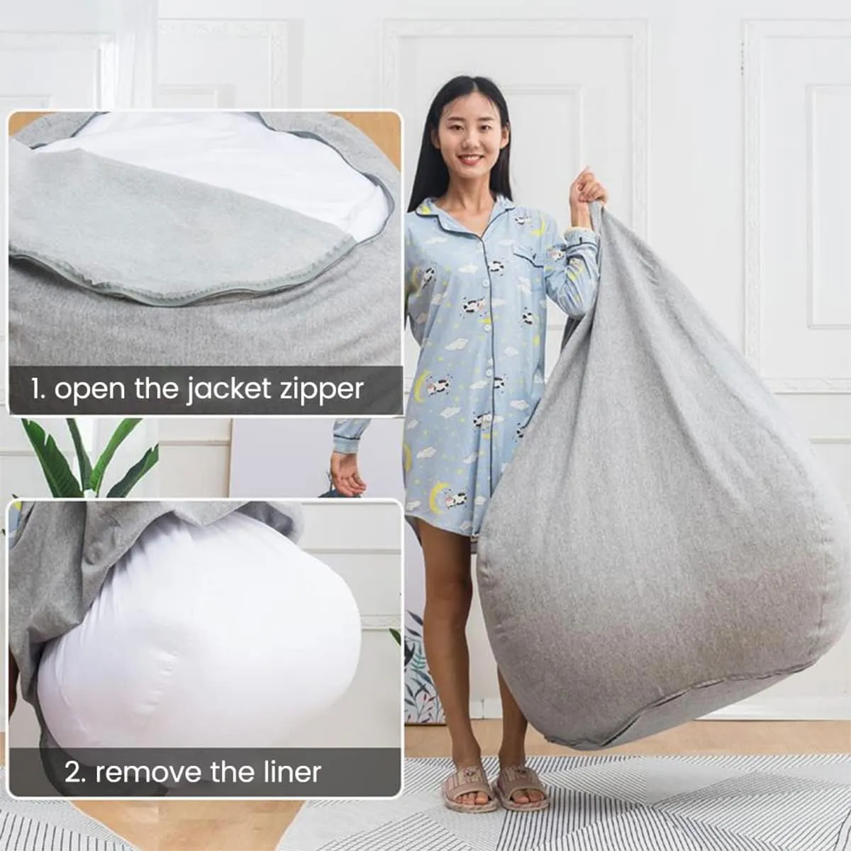 2Pack Bean Bag Chair Inner Liner No Filler Bean Bag Insert Replacement Removable Zipper Opening Bean Bag Inner Liner Easy to Clean Inner Liners for Bean Bag Chair Cover (2, L 39.3x47.2in)