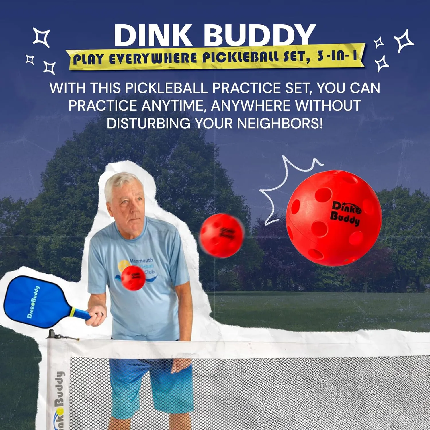3-in-1 (with Collapsible 6-ft Pickleball Net) & 2-in-1 Options with 3 Kelso   3 Standard Balls, 2 Paddles, & 1 Drawstring Backpack