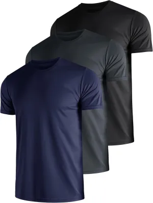3 Pack Men's Quick Dry Shirts, Moisture Wicking Tees, Mesh Dry Fit Athletic Workout Fitness Short Sleeve