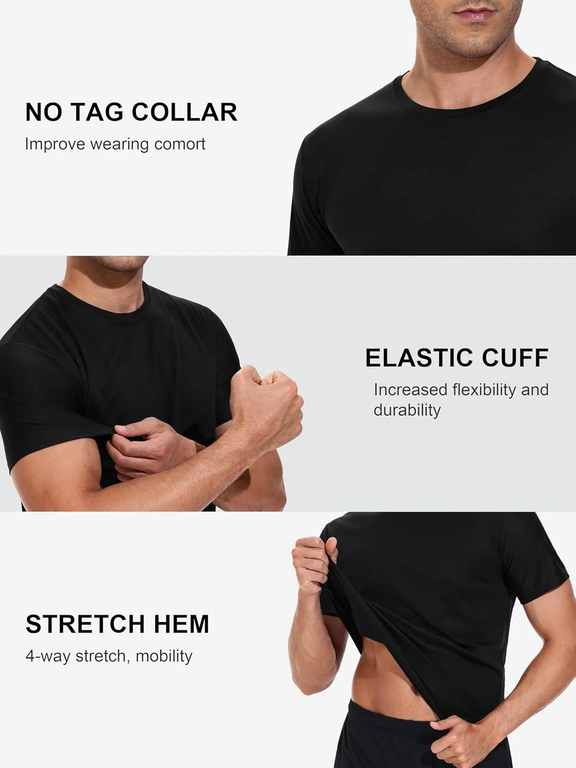 3 Pack Men's Quick Dry Shirts, Moisture Wicking Tees, Mesh Dry Fit Athletic Workout Fitness Short Sleeve