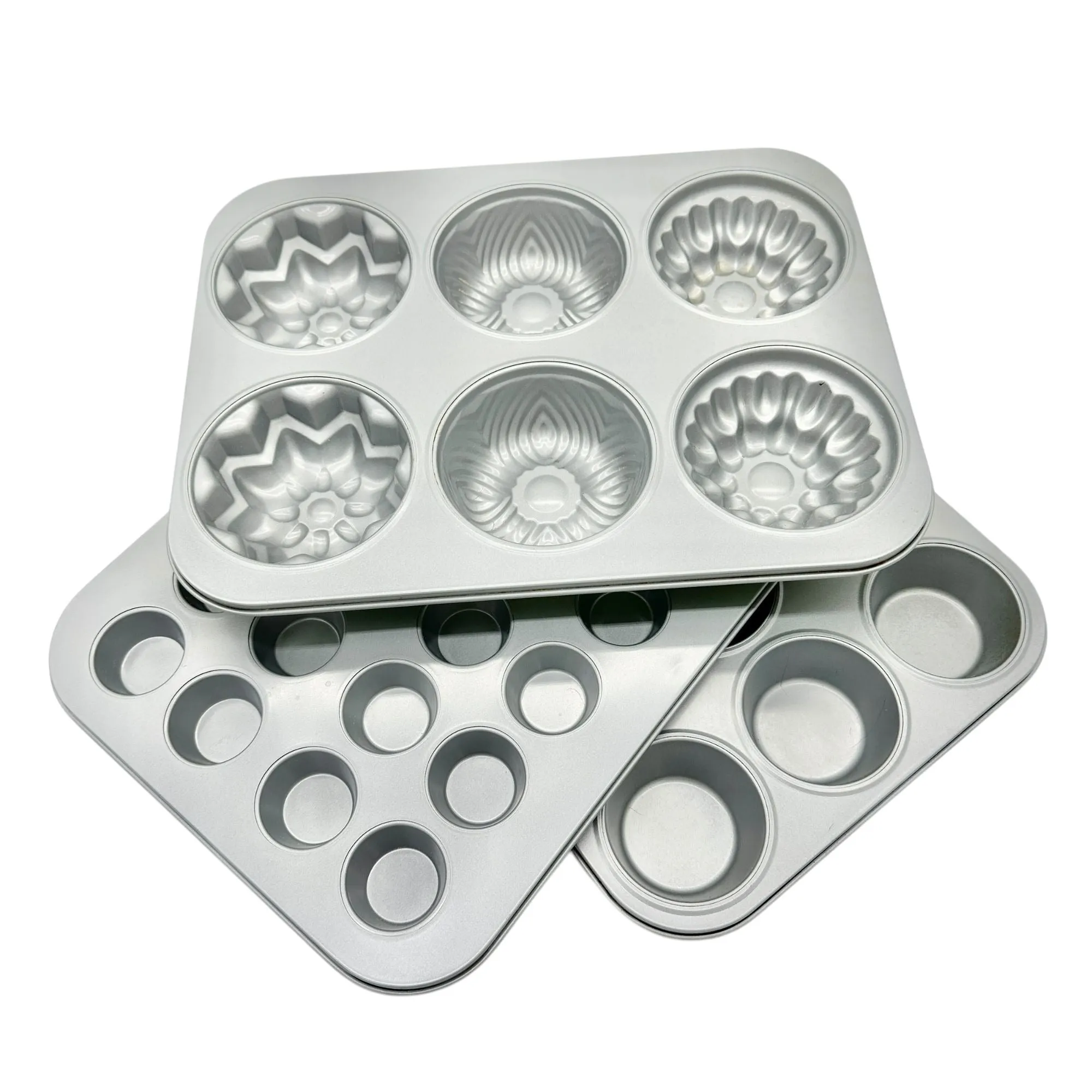 3-Piece Multicolor Metal Mini-Cake, Muffin and Cupcake Baking Pan Set