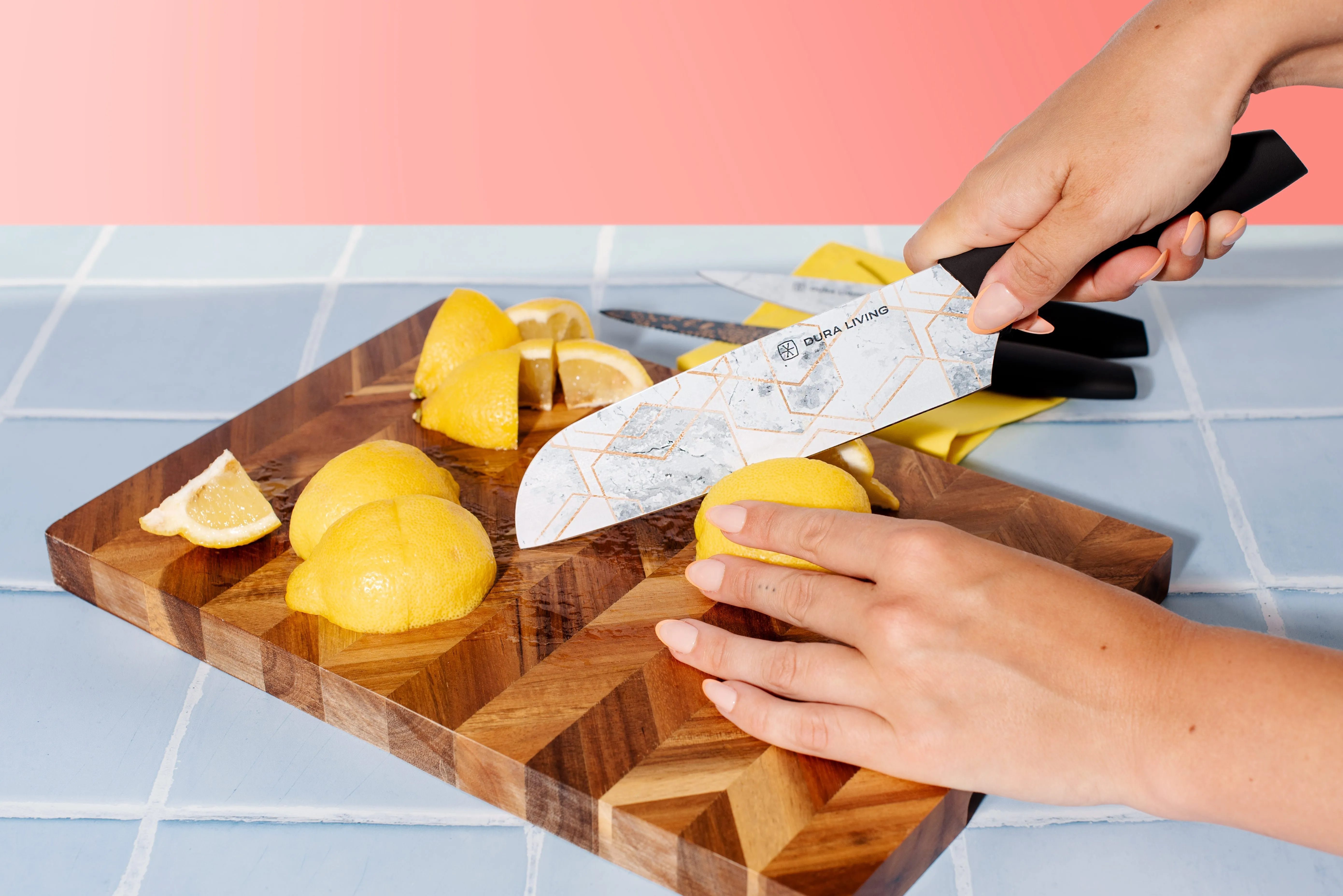 3-Piece Printed Kitchen Knife Set-Marble by Dura Living