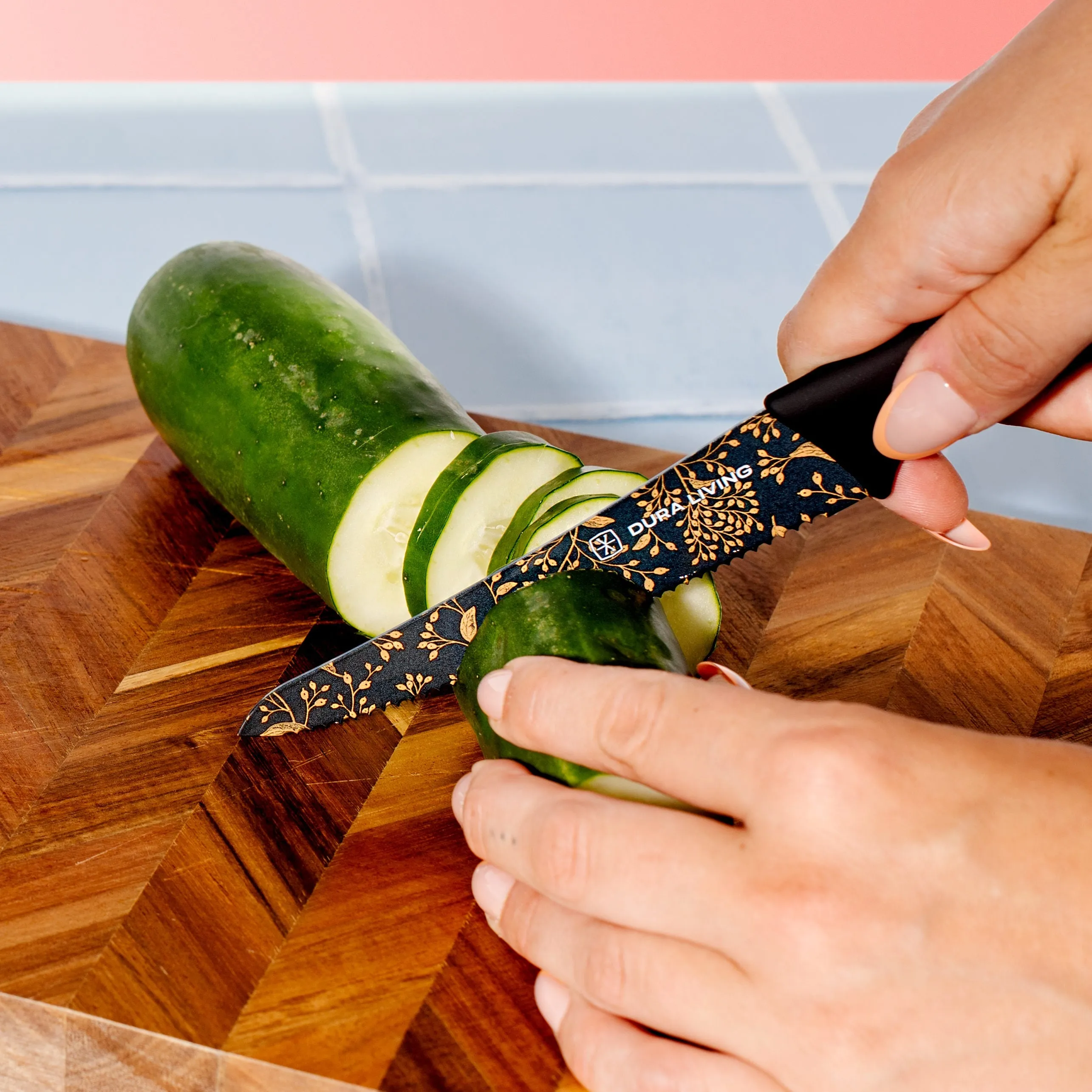 3-Piece Printed Kitchen Knife Set-Marble by Dura Living