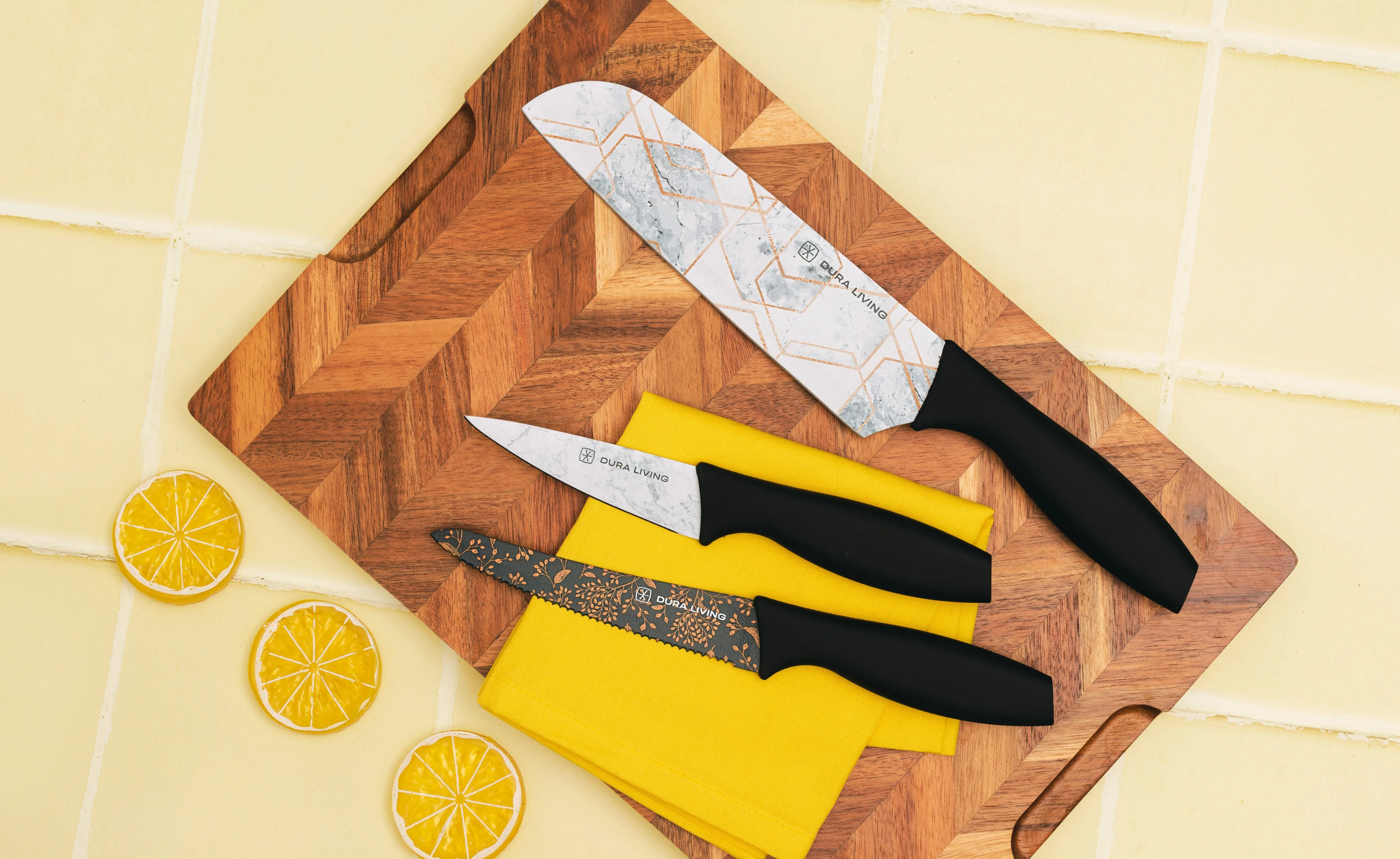 3-Piece Printed Kitchen Knife Set-Marble by Dura Living