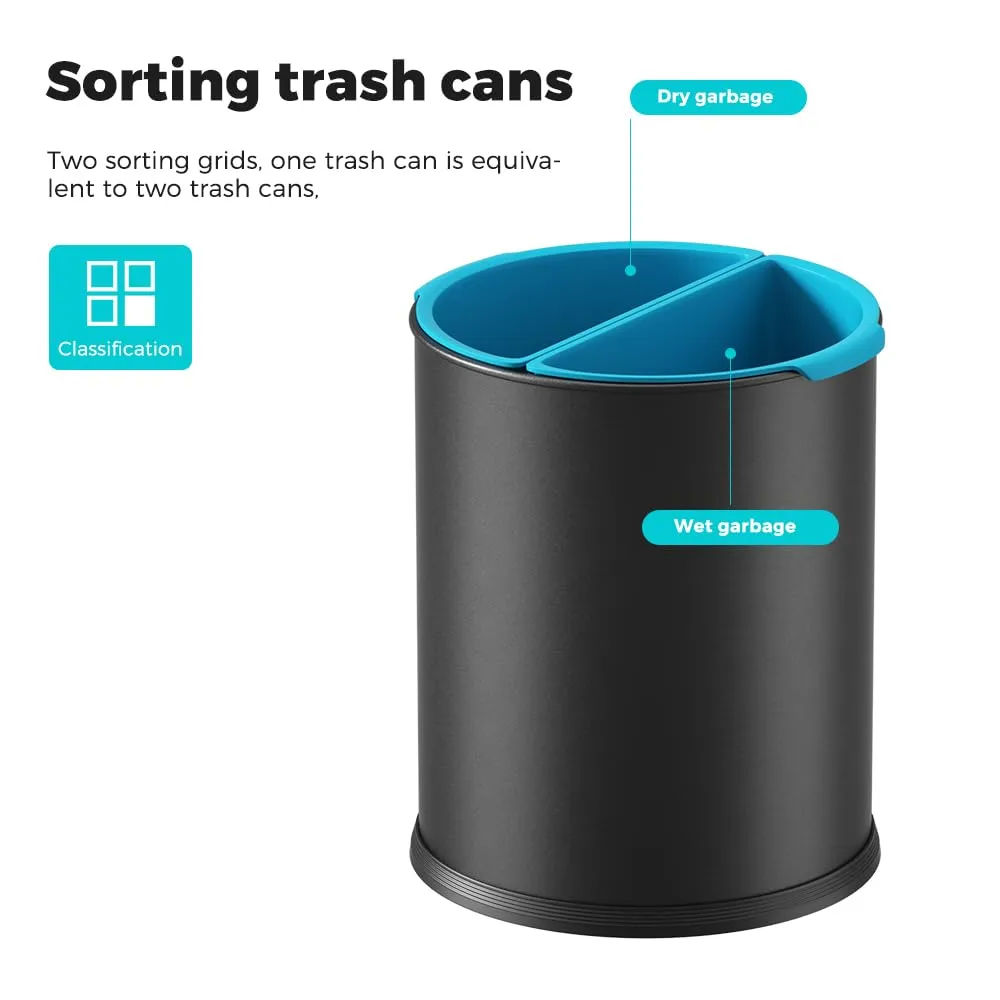4 Gallon Business Trash Can Indoor, Two Removable Liners,Recycling,Environmental Protection,Round Metal Garbage Can, Black Sorting Garbage Bin (Double Trash can)