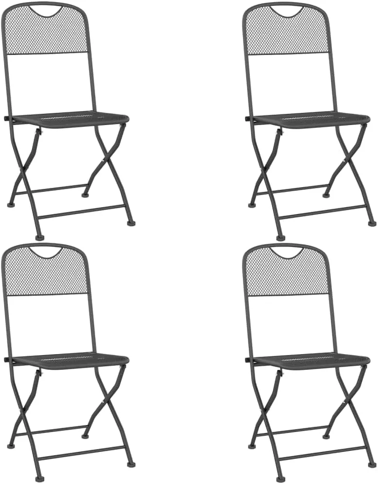 4-Pack Folding Patio Chairs with Expanded Metal Mesh, Sturdy Outdoor Dining Chairs Anthracite for Camping Beach Poolside, Space-Saving Foldable Lawn Furniture Set