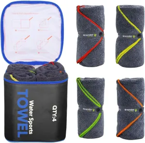 4Monster 4 Pack Microfiber Camping Towel Quick Dry, Super Absorbent Travel Towel with Waterproof Bag, Lightweight Boat Towel for RV, Sport, Gym, Beach, Pool, Swim,Family Trip