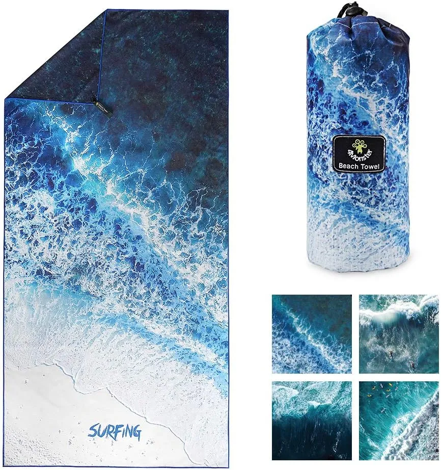 4Monster Microfiber Beach Towel Quick Dry,Super Absorbent Lightweight Travel Towel for Swimmers, Sand Free Camping Towel, Beach Towels for Pool, Swim, Water Sports,Yoga,Gym,Backpacking