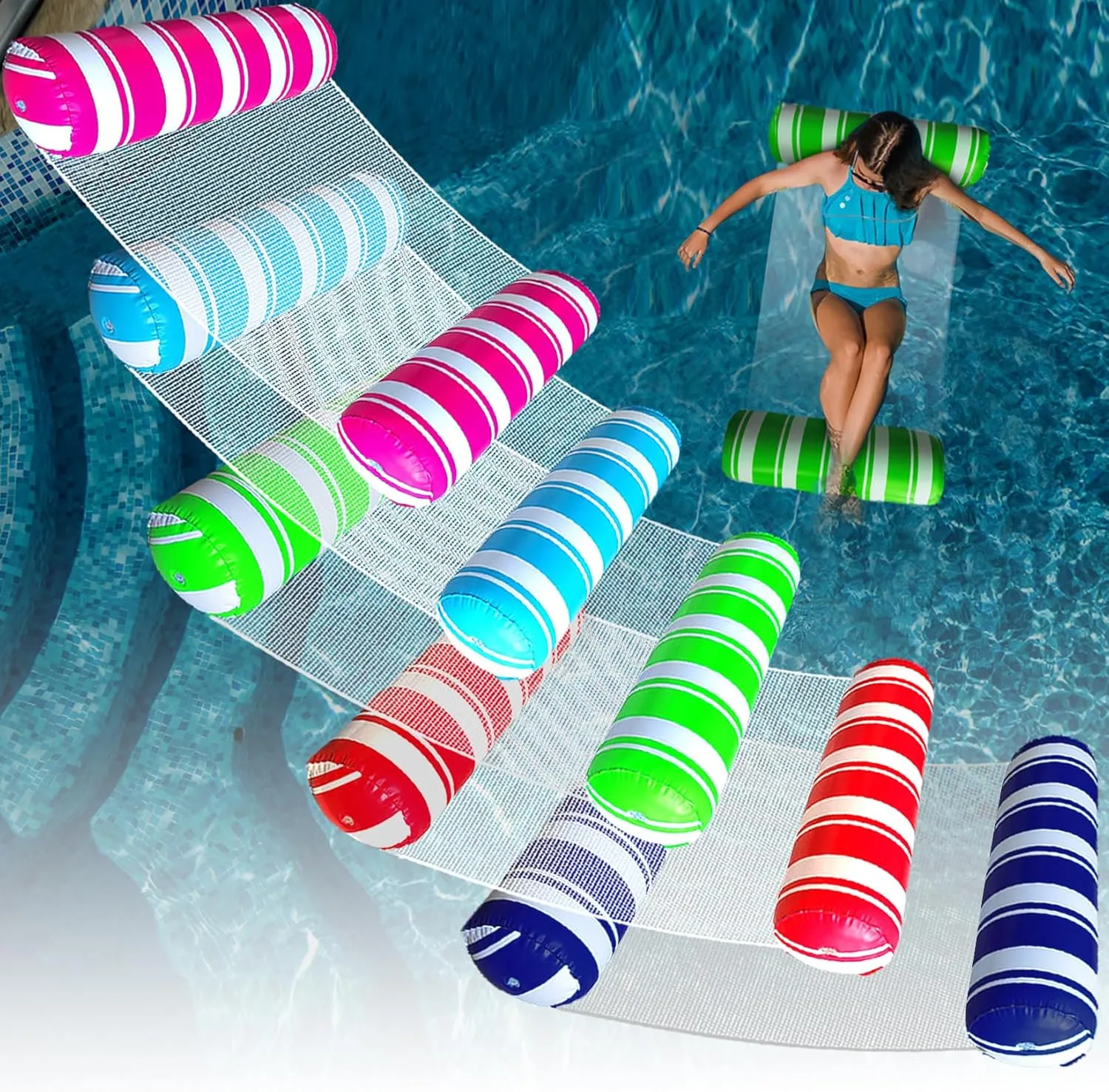5 Pack Inflatable Pool Floats Adult Size Water Hammock,Hammock Floats for Adults,4-in-1 Multi-Purpose Pool Floating Toys,Pool Rafts Lounge Chairs Floaties,for Adults Vacation Fun and Rest