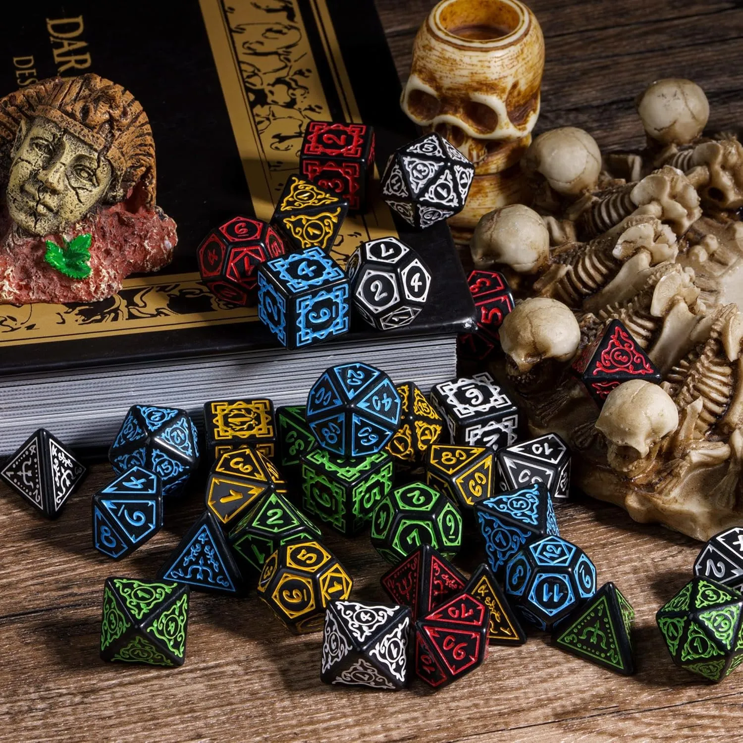 5 Sets DND Dice Druid Polyhedral Dice Set (35pcs) with 1 Large Leather Bag, D&D Die Set for Dungeons and Dragons, RPG Table Games (5Sets/35Pcs Druid Die)