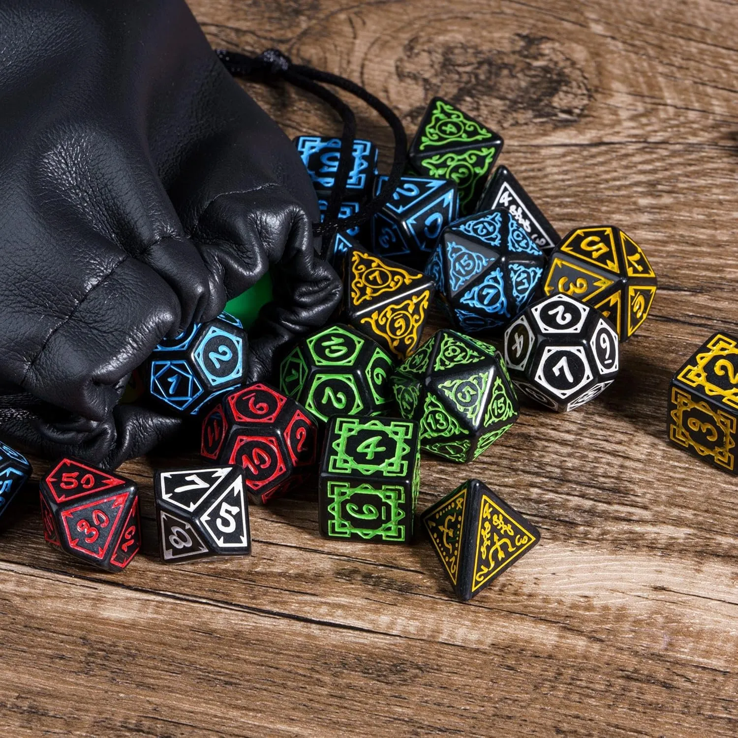 5 Sets DND Dice Druid Polyhedral Dice Set (35pcs) with 1 Large Leather Bag, D&D Die Set for Dungeons and Dragons, RPG Table Games (5Sets/35Pcs Druid Die)