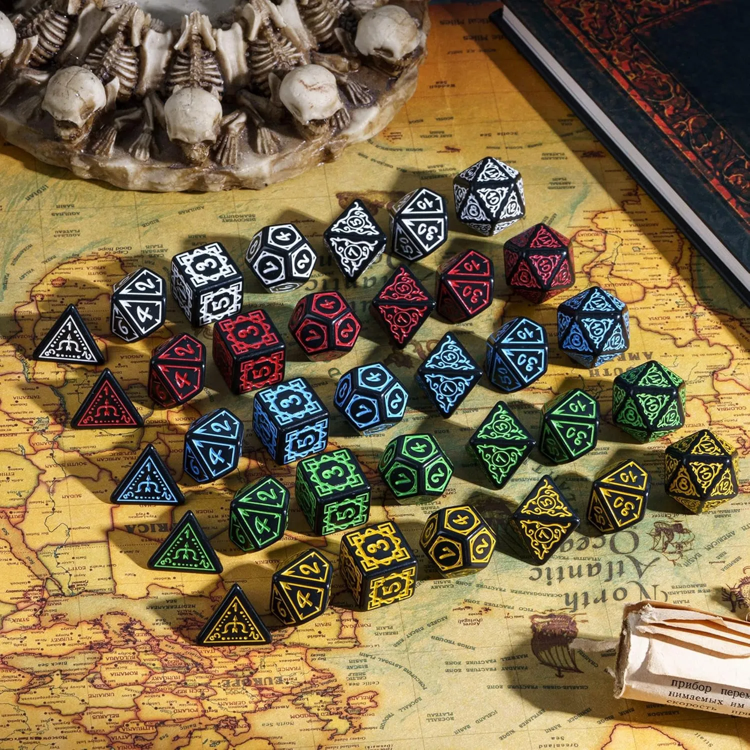5 Sets DND Dice Druid Polyhedral Dice Set (35pcs) with 1 Large Leather Bag, D&D Die Set for Dungeons and Dragons, RPG Table Games (5Sets/35Pcs Druid Die)
