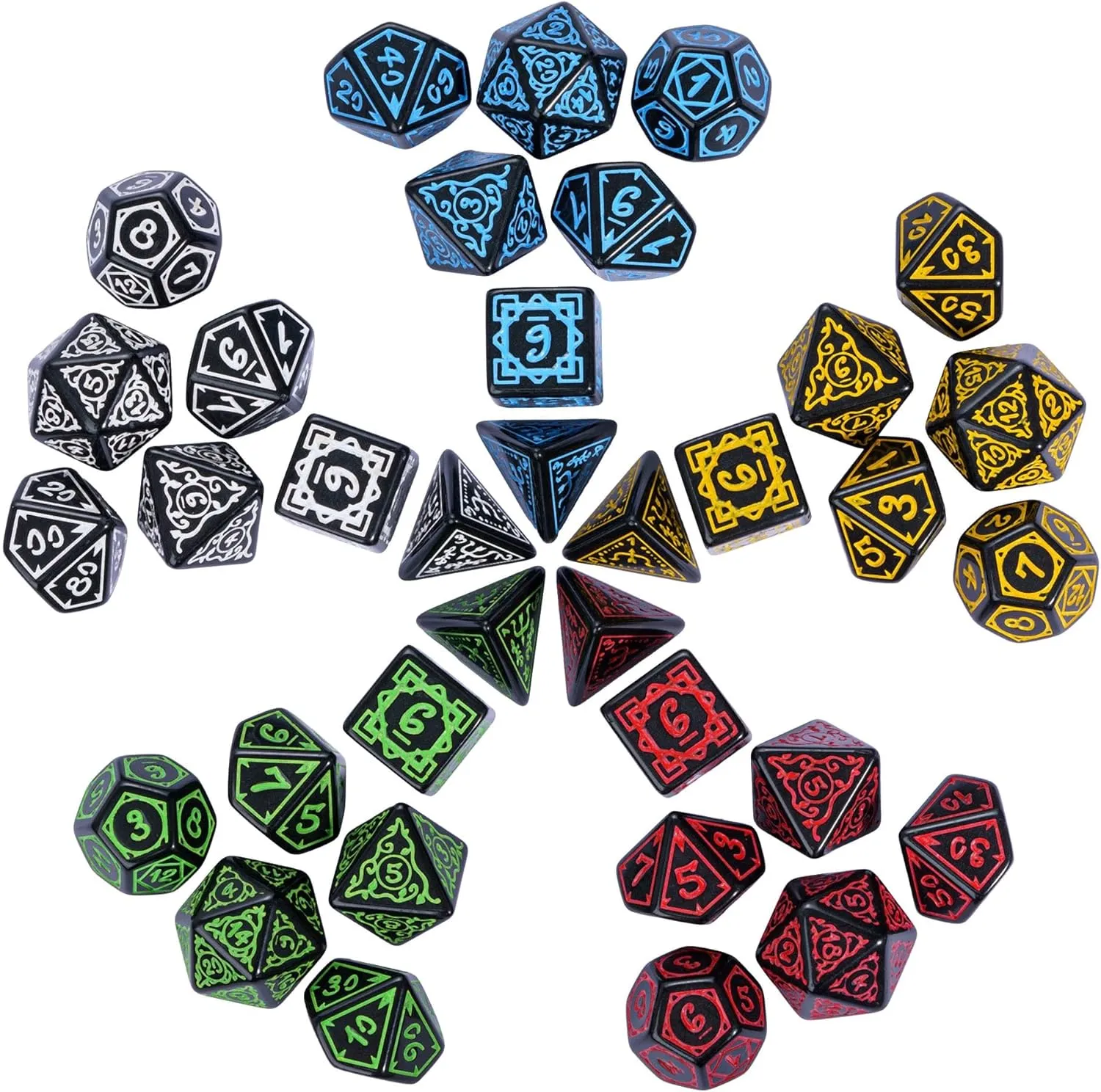 5 Sets DND Dice Druid Polyhedral Dice Set (35pcs) with 1 Large Leather Bag, D&D Die Set for Dungeons and Dragons, RPG Table Games (5Sets/35Pcs Druid Die)