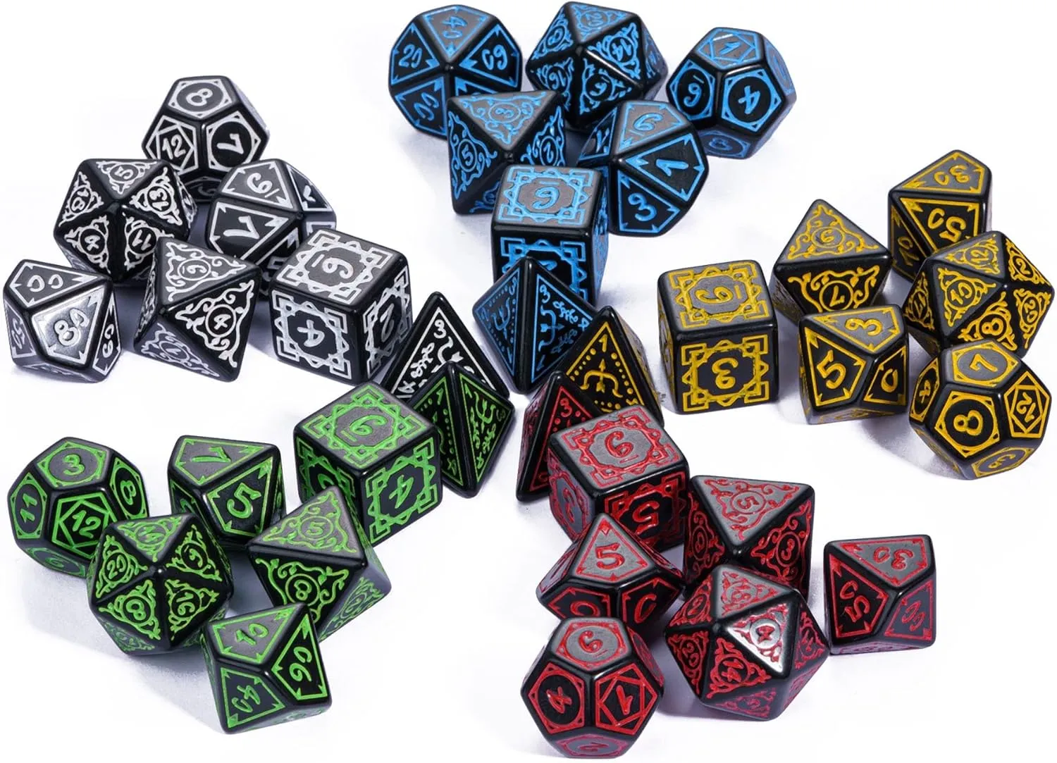 5 Sets DND Dice Druid Polyhedral Dice Set (35pcs) with 1 Large Leather Bag, D&D Die Set for Dungeons and Dragons, RPG Table Games (5Sets/35Pcs Druid Die)