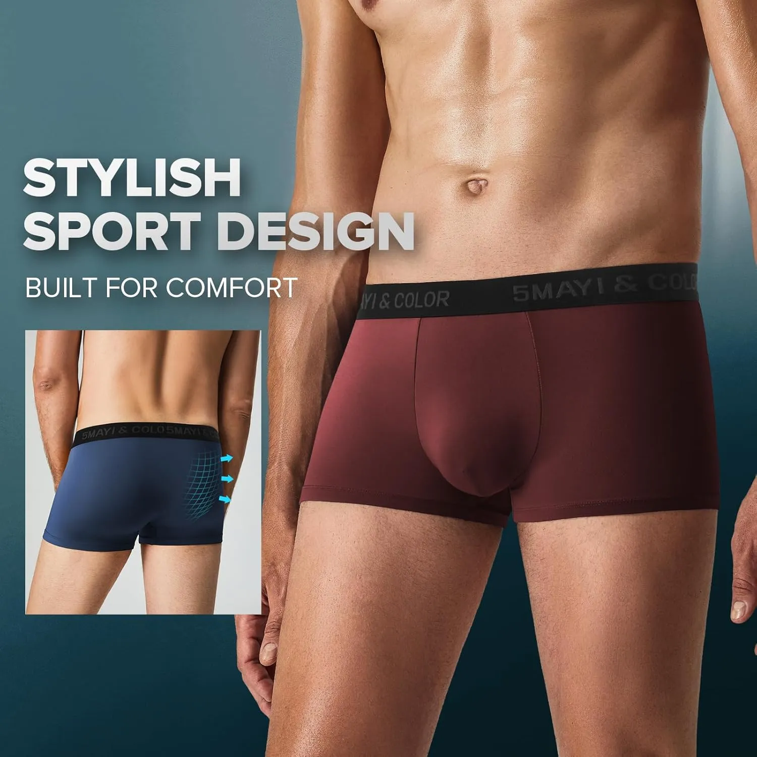 5Mayi Mens Underwear Boxer Briefs Short Leg Athletic Trunks Underwear for Men Pack No Fly