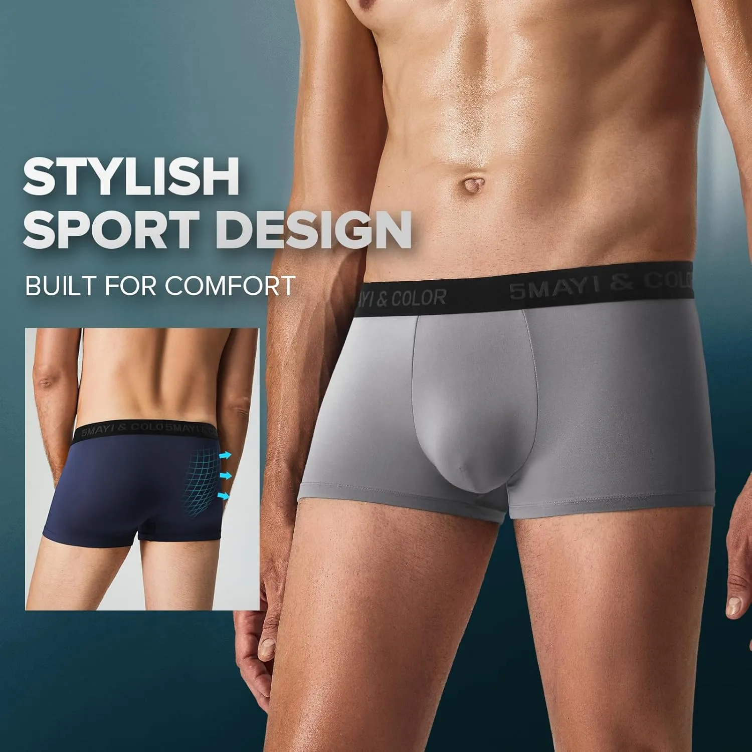 5Mayi Mens Underwear Boxer Briefs Short Leg Athletic Trunks Underwear for Men Pack No Fly