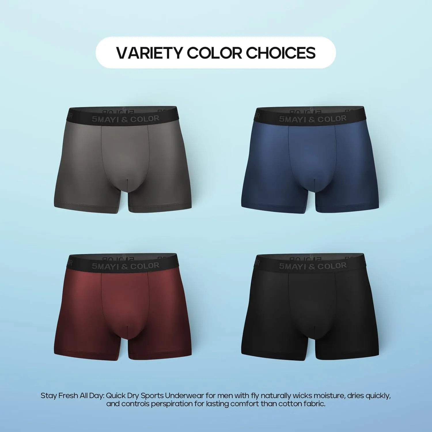 5Mayi Mens Underwear Boxer Briefs Short Leg Athletic Trunks Underwear for Men Pack No Fly